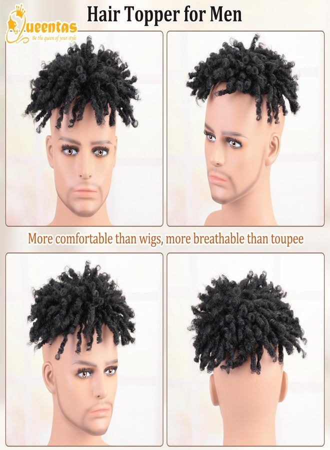 QUEENTAS Dreadlock Toupee for Men Short Braided Hair Topper for Black Women Afro Curly Synthetic Hair Toppers with 3 Clips(Black 1B) - Image 5